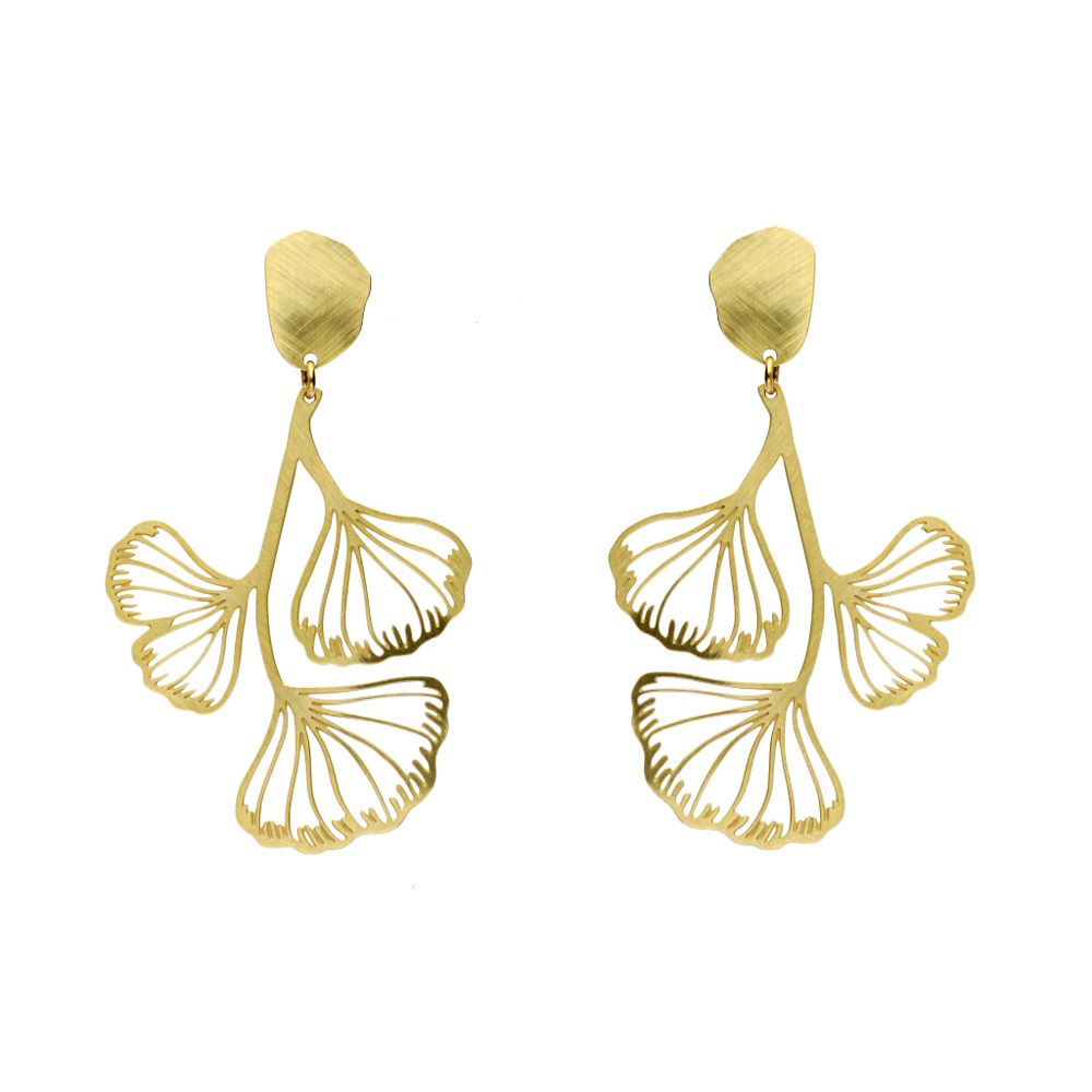 Boucles percées Ginkgo Biloba clou or RAS