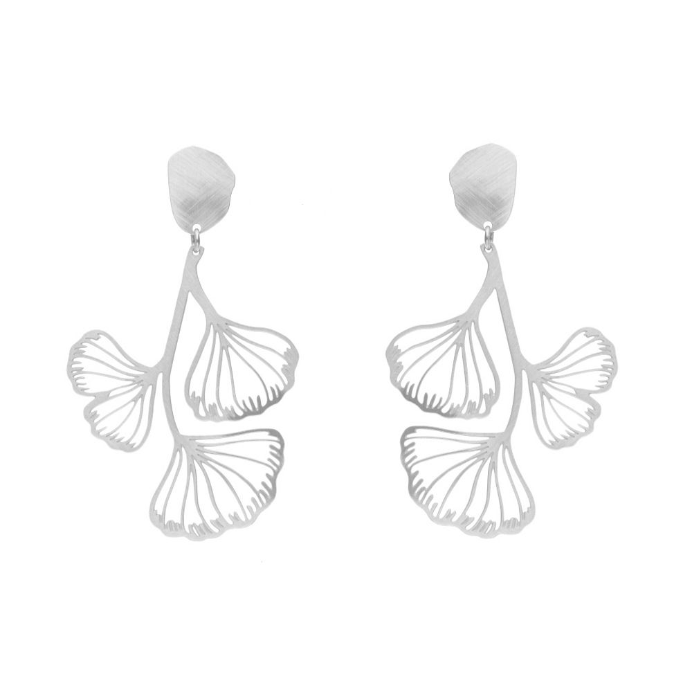 Boucles percées Ginkgo Biloba clou argent RAS
