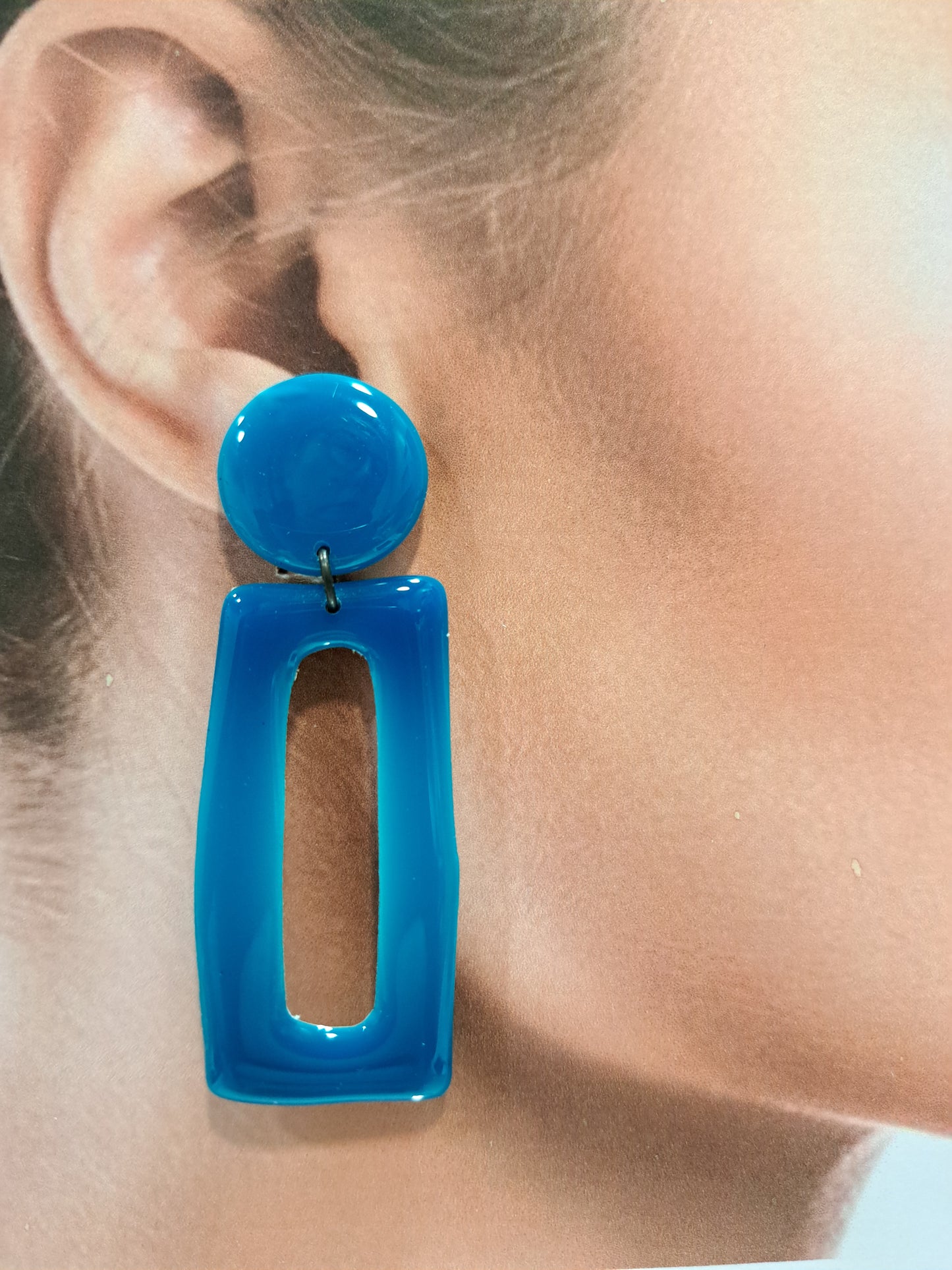 Boucles clips Rectangle GM bleu turquoise THIERRY JOO