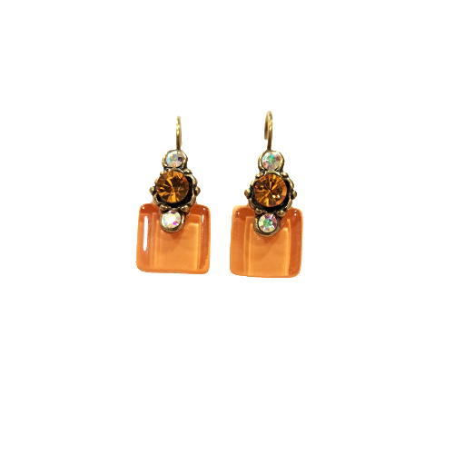 Boucles dormeuses Carré orange saumon NATHALIE BORDERIE