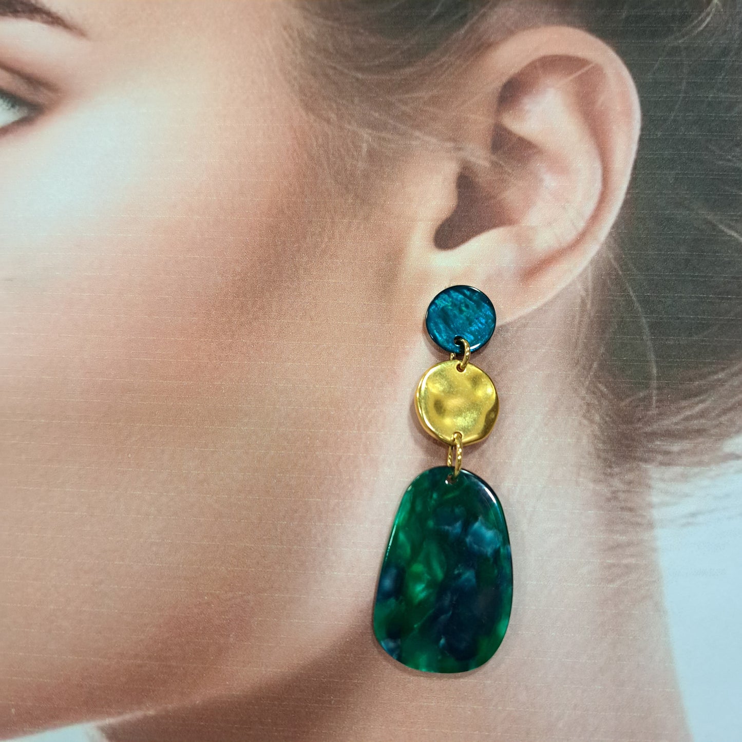 Boucles clips Patchwork bleu vert LA PETITE SARDINE