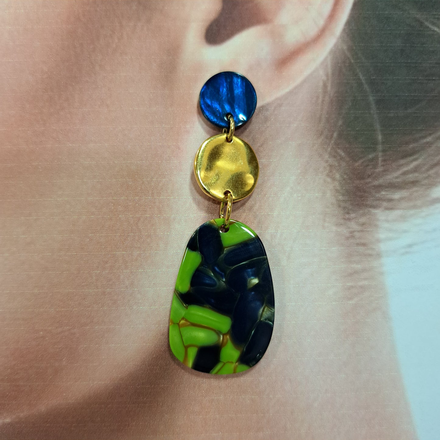 Boucles percées Patchwork vert bleu LA PETITE SARDINE