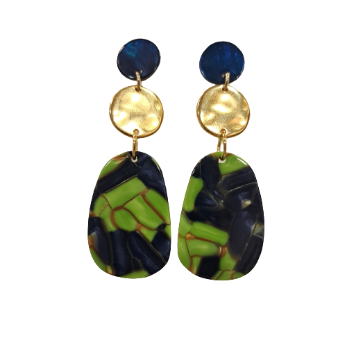 Boucles percées Patchwork vert bleu LA PETITE SARDINE