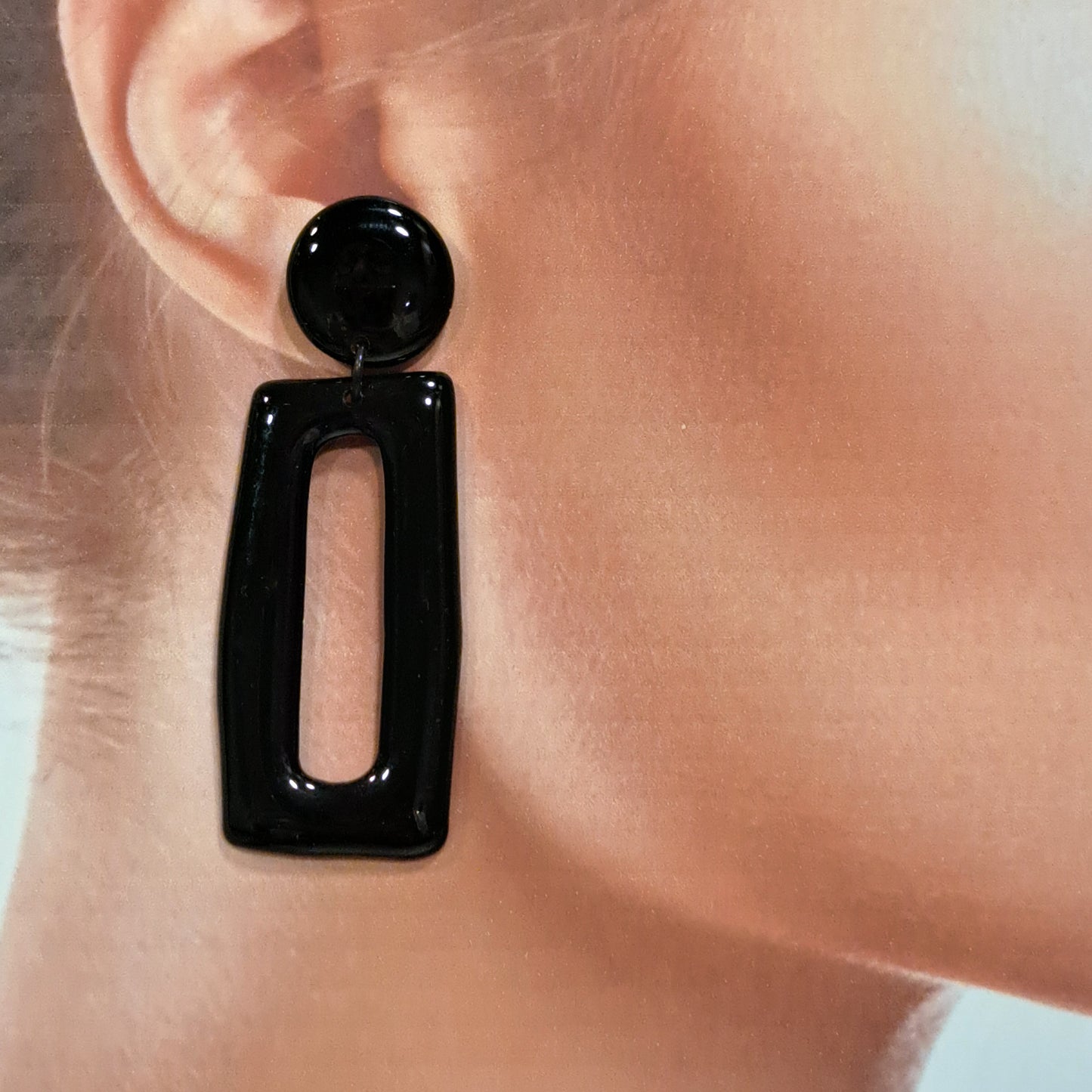 Boucles percées Rectangle GM noir THIERRY JOO