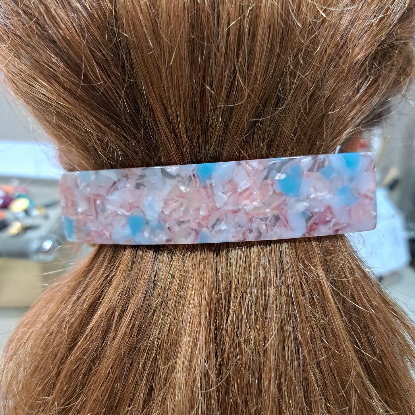 Barrette Rectangle GM rose bleu LES CLEIAS