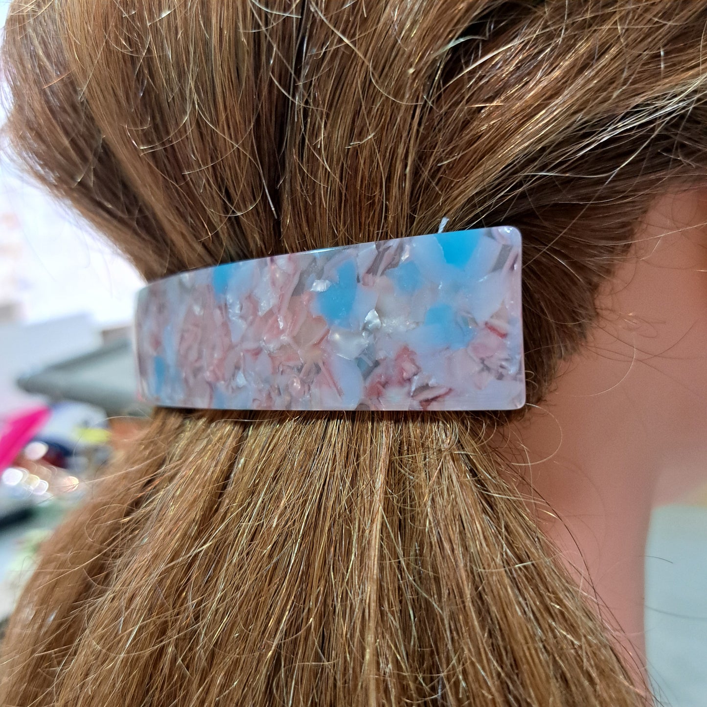 Barrette Rectangle GM rose bleu LES CLEIAS