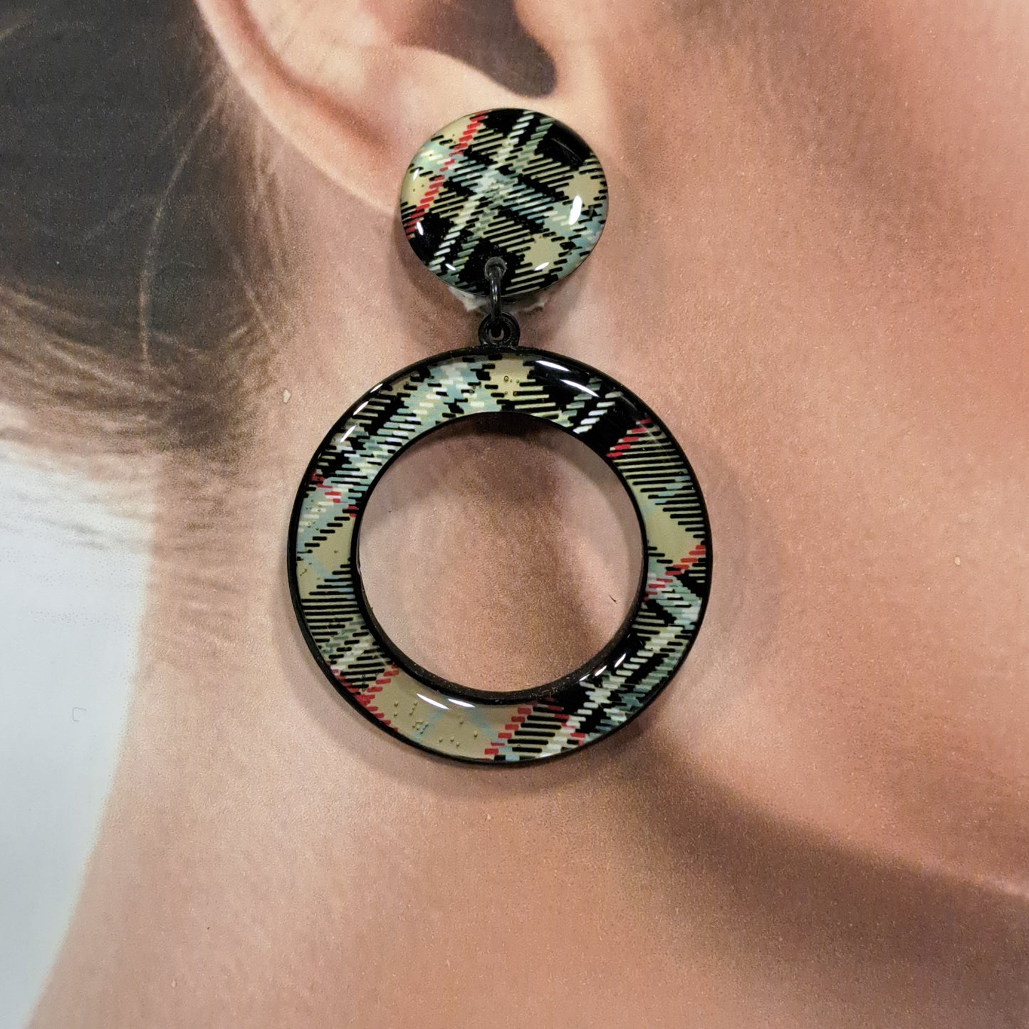 Boucles percées Créole écossais beige THIERRYJOO
