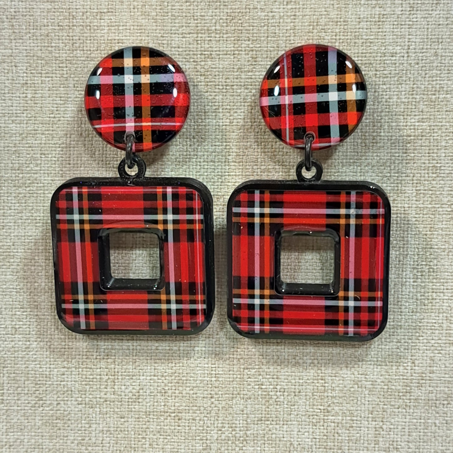 Boucles clips Carré écossais rouge THIERRY JOO