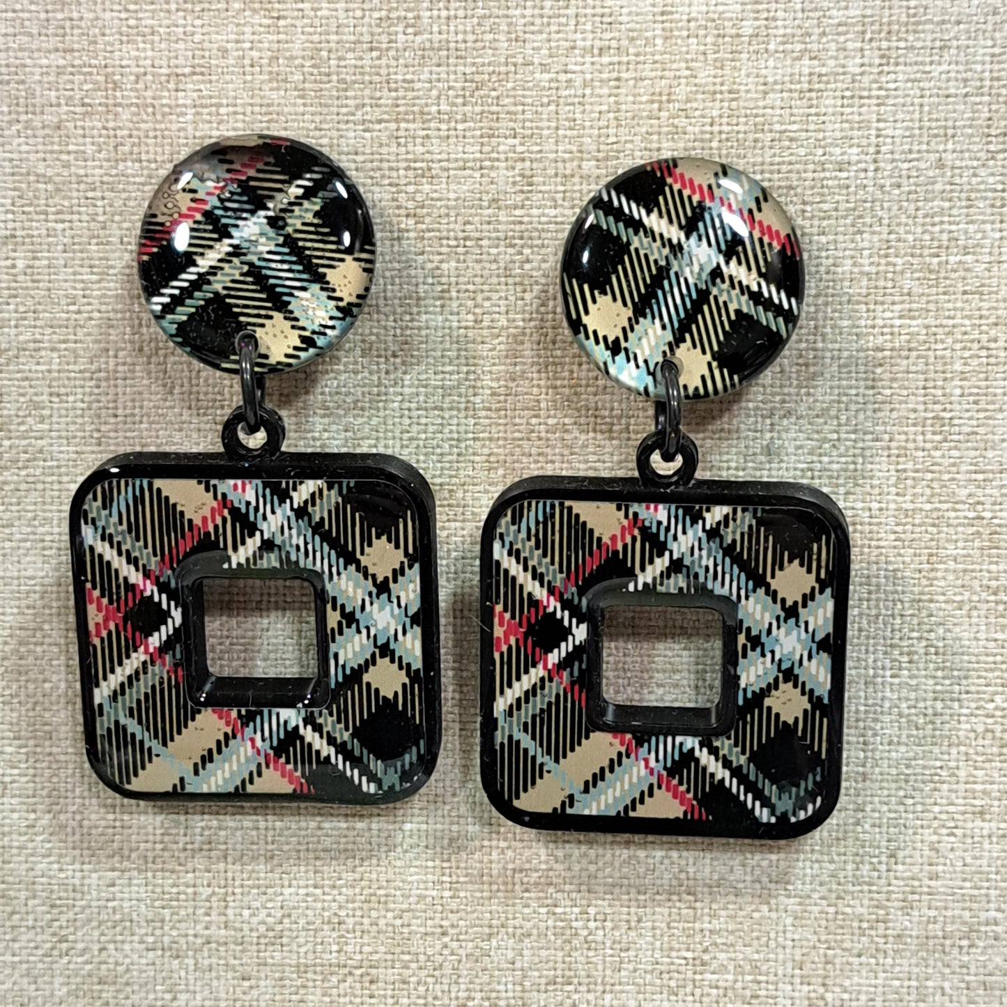 Boucles percées Carré écossais beige THIERRY JOO