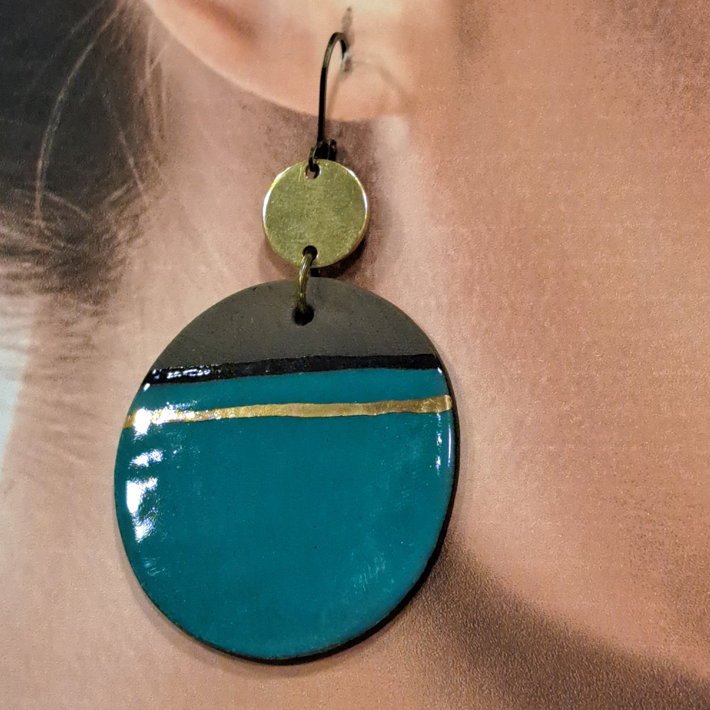 Boucles percées Terre & Or palet turquoise CHRISTINE ALLOING