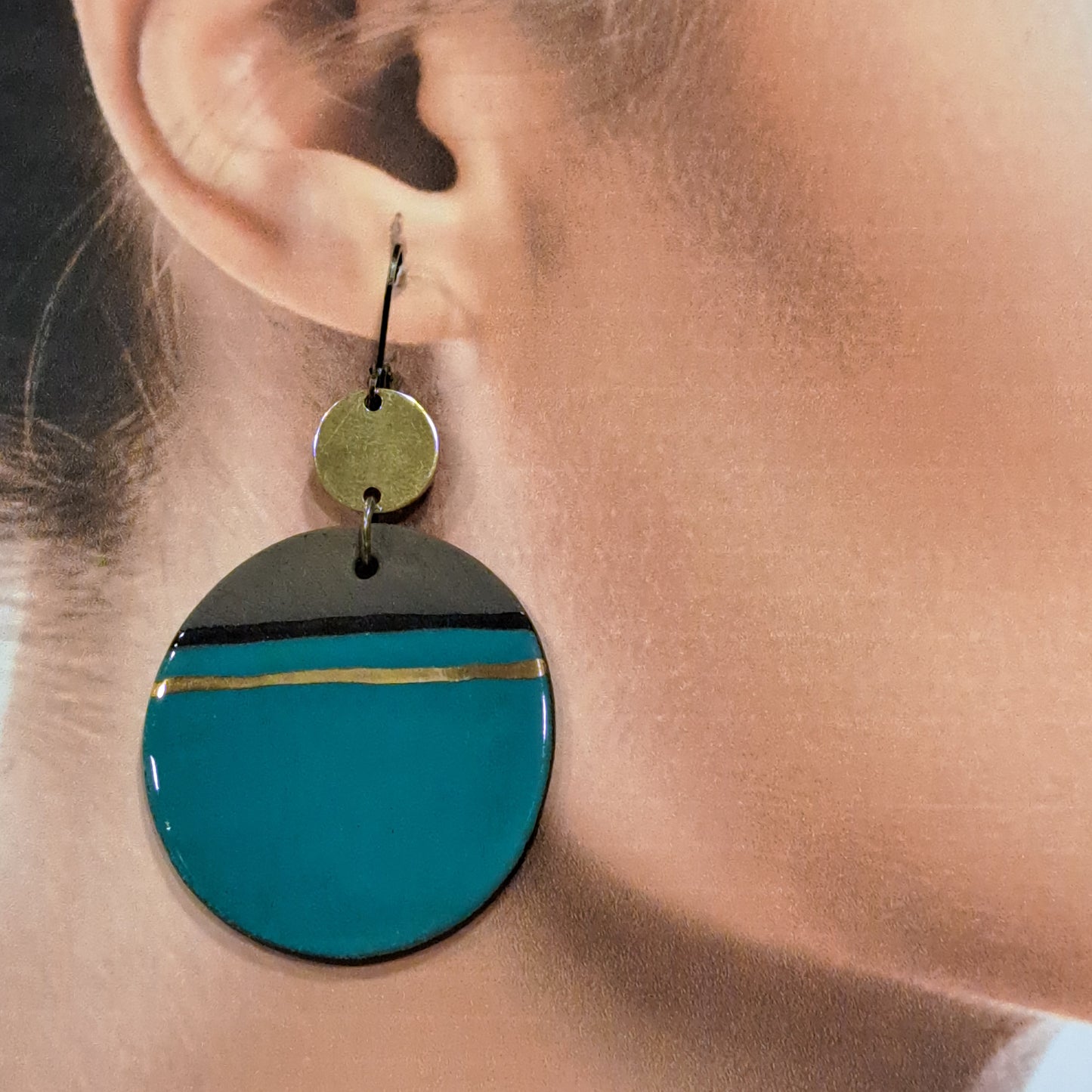 Boucles percées Terre & Or palet turquoise CHRISTINE ALLOING