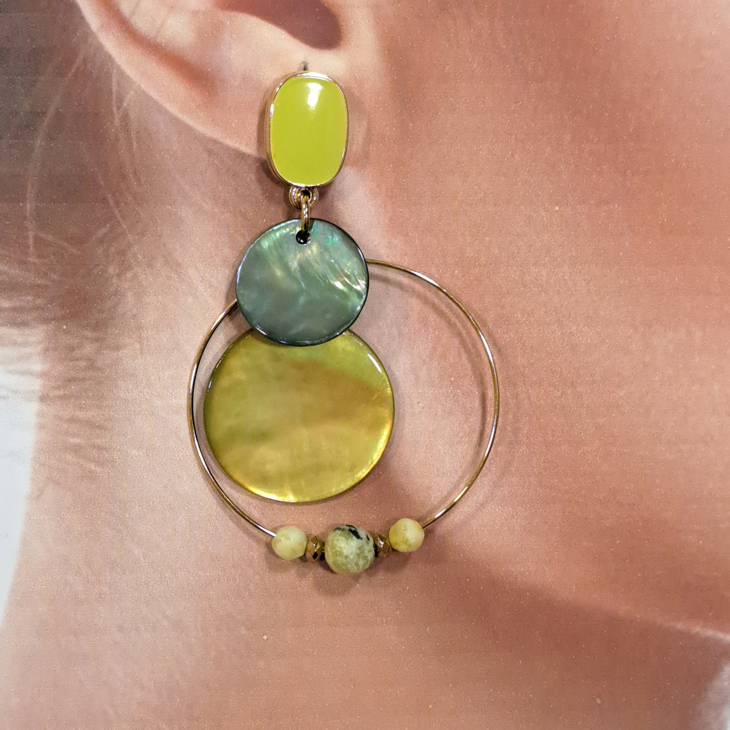 Boucles percées Mimosa anis vert or LA PETITE SARDINE