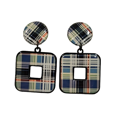 Boucles percées Carré écossais bleu THIERRY JOO