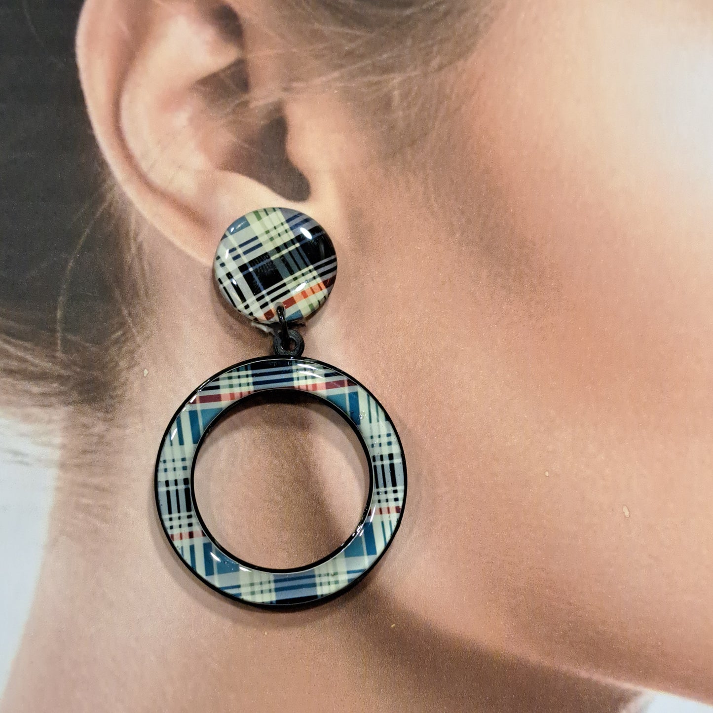 Boucles percées Créole écossais bleu THIERRYJOO