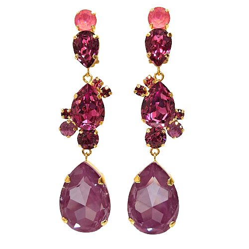 Boucles clips pendantes rose violine CREZUS