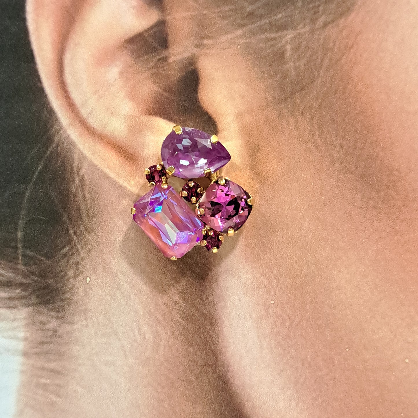 Boucles clips rose violine CREZUS