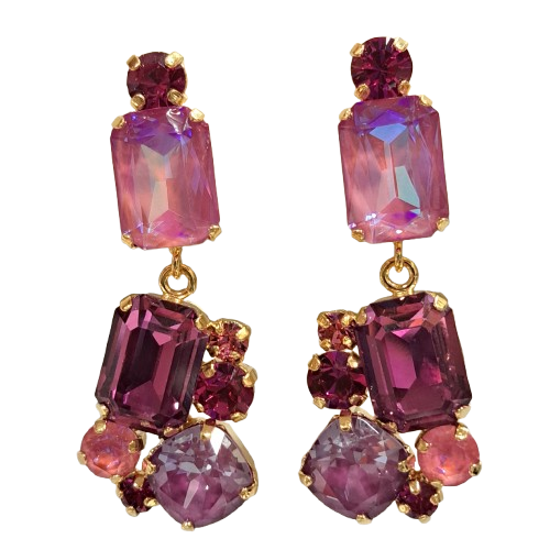 Boucles clips pendantes rose violine CREZUS