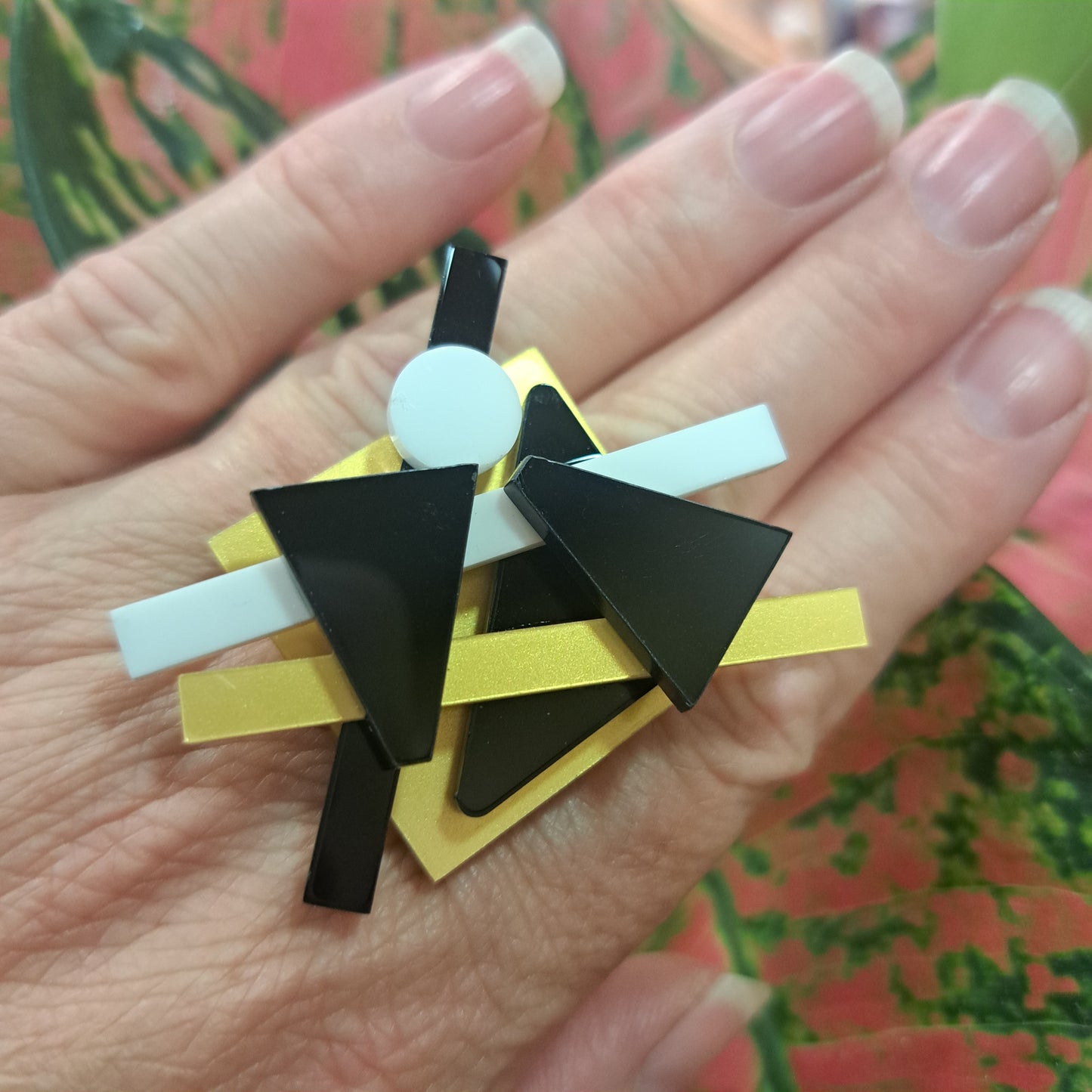 Bague "Kandinskij" GM noir, or et blanc FORMESPAZIO
