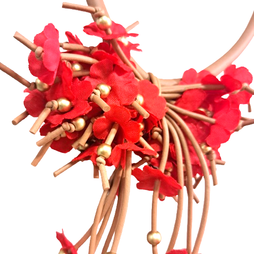 Collier Fleurs grappe rouge beige Fancy
