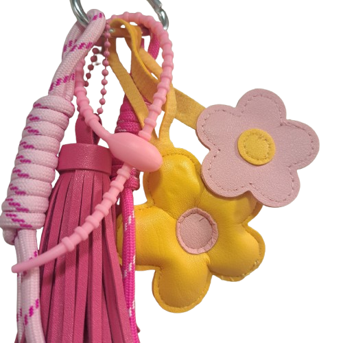 Porte clefs Fleurs rose et jaune