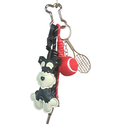 Porte clefs Chien Tennis noir rouge