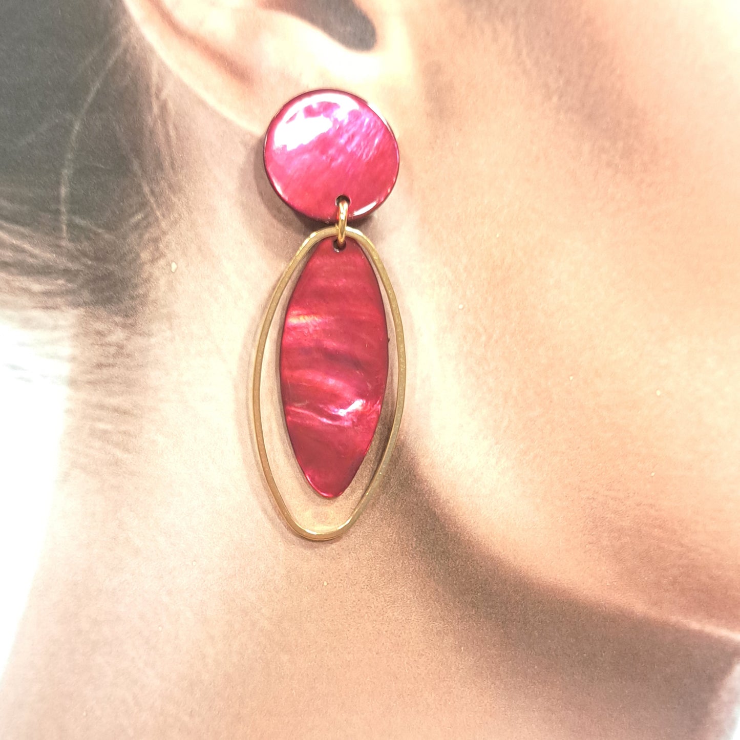 Boucles clips Ovale rose fuchsia or LA PETITE SARDINE