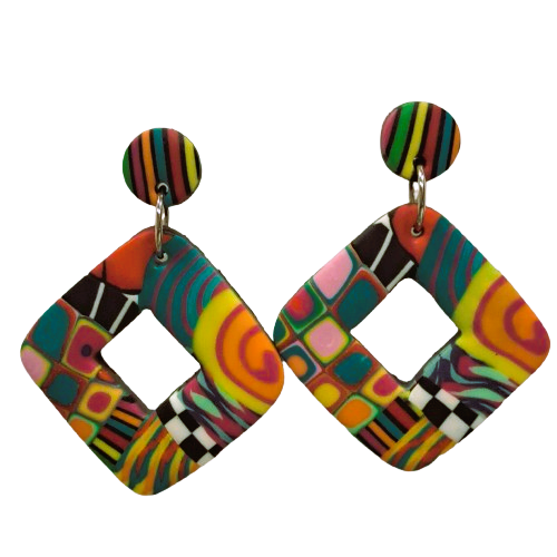 Boucles percées Losange XL multicolore LIZ CREATIONS