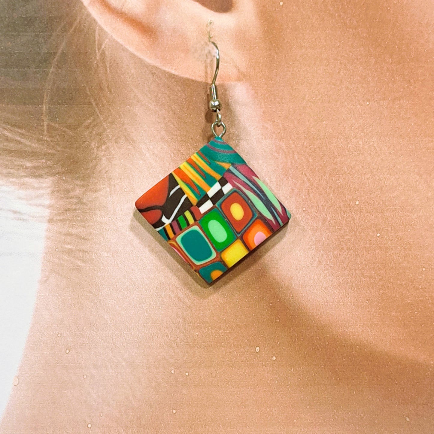 Boucles percées Losange MM multicolore LIZ CREATIONS
