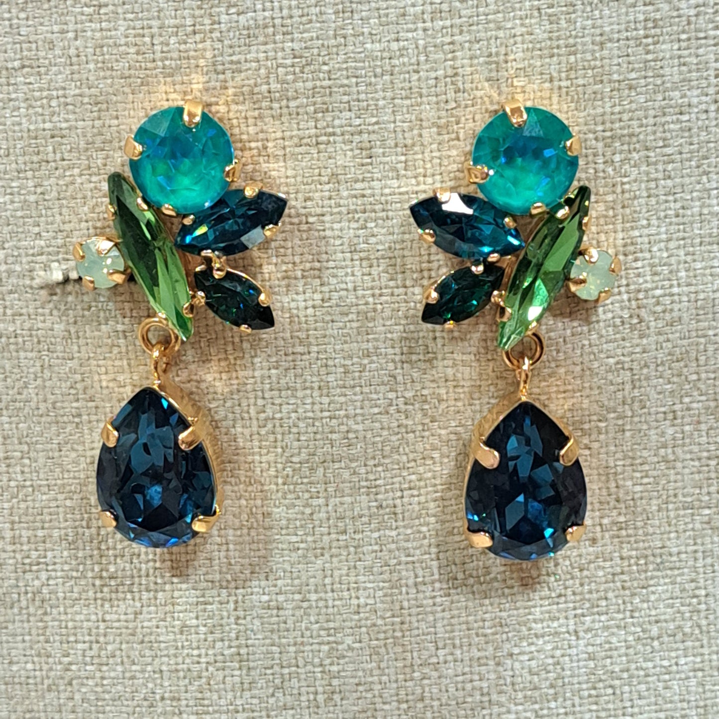 Boucles clips pendantes vert bleu CREZUS