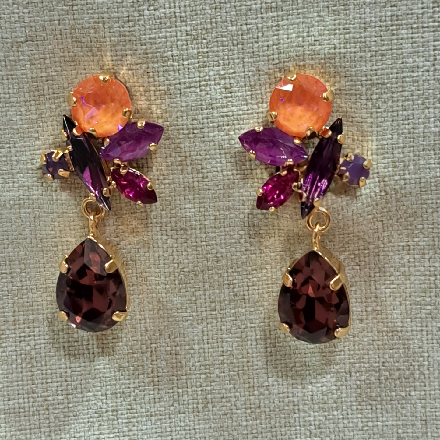 Boucles clips pendantes prune, rose corail CREZUS