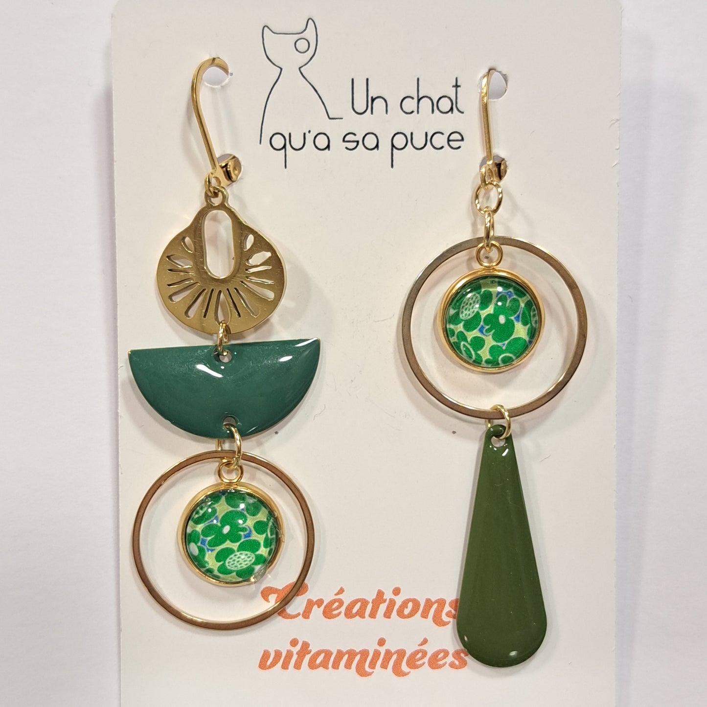 Boucles percées OTTAWA vert or UN CHAT QU'A SA PUCE