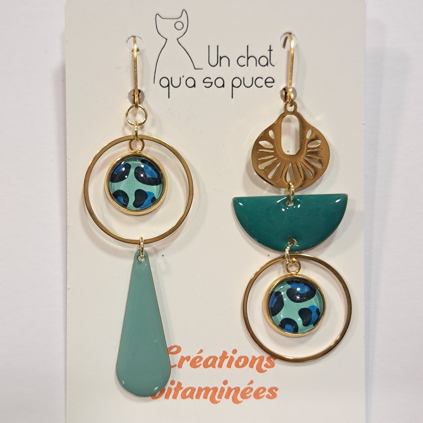 Boucles percées OTTAWA bleu or UN CHAT QU'A SA PUCE