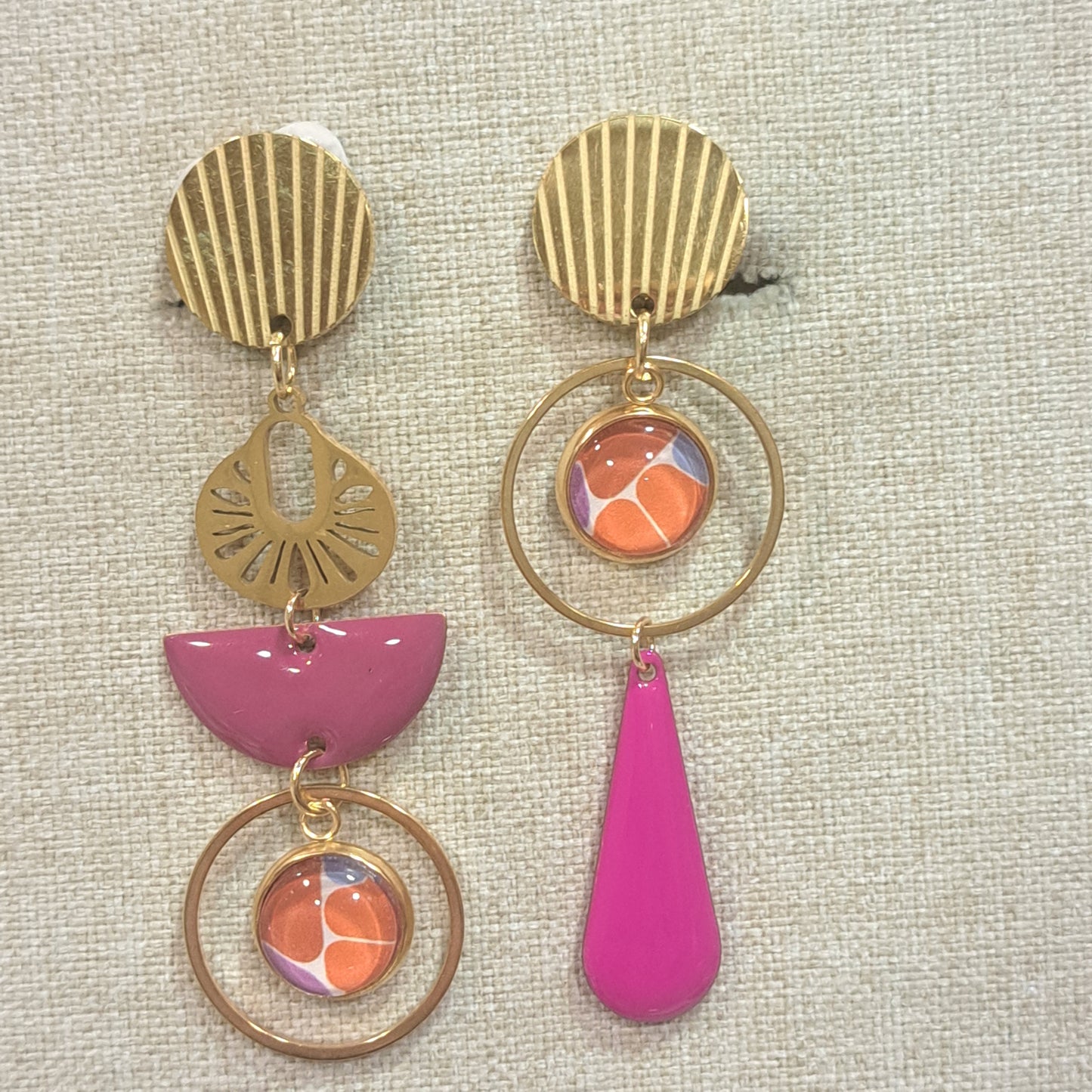 Boucles Clips Ottawa rose orange or UN CHAT QU'A SA PUCE