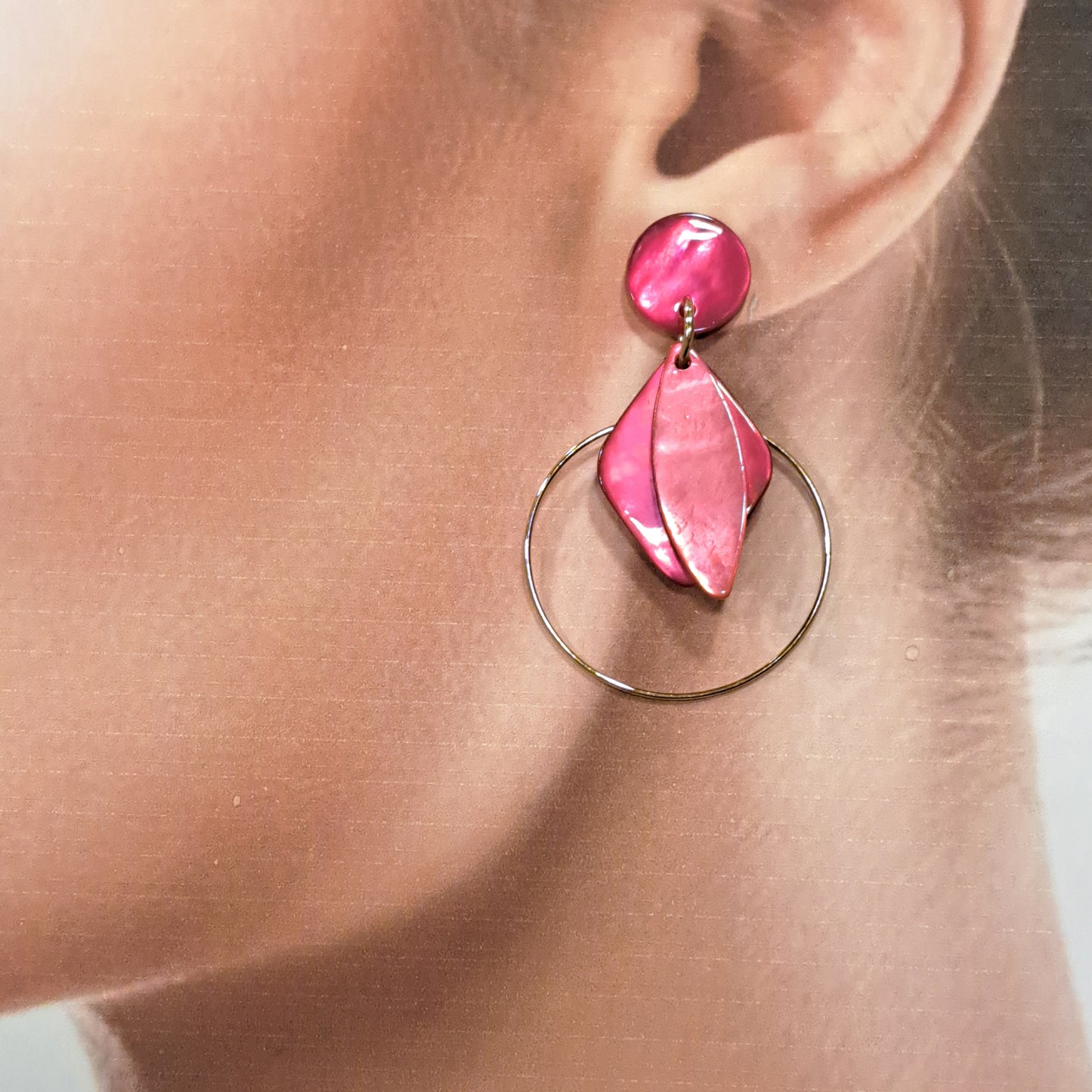 Boucles percées Losange rose fuchsia LA PETITE SARDINE