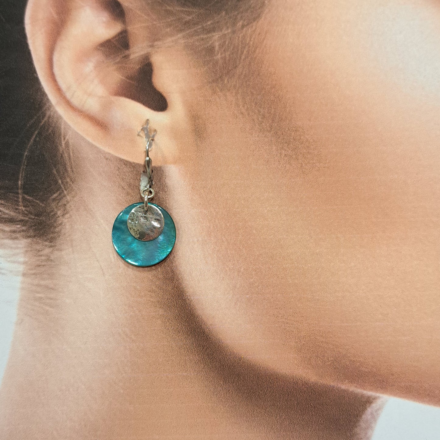 Boucles percées Dormeuse bleu turquoise clair argent LA PETITE SARDINE