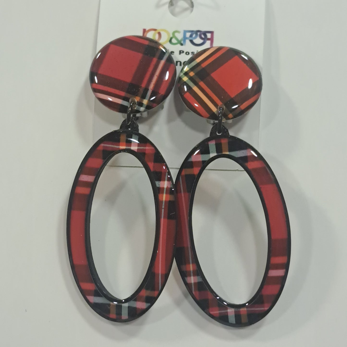 Boucles clips Ovale écossais rouge THIERRY JOO