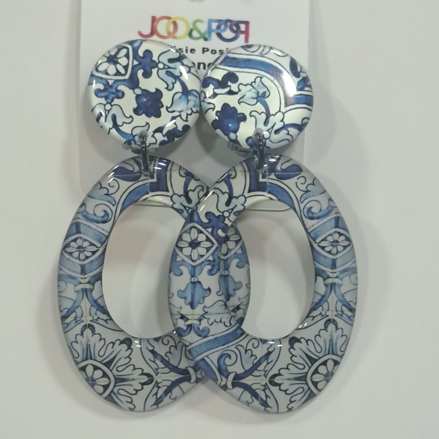 Boucles clips Ovale bleu Azulejos THIERRY JOO