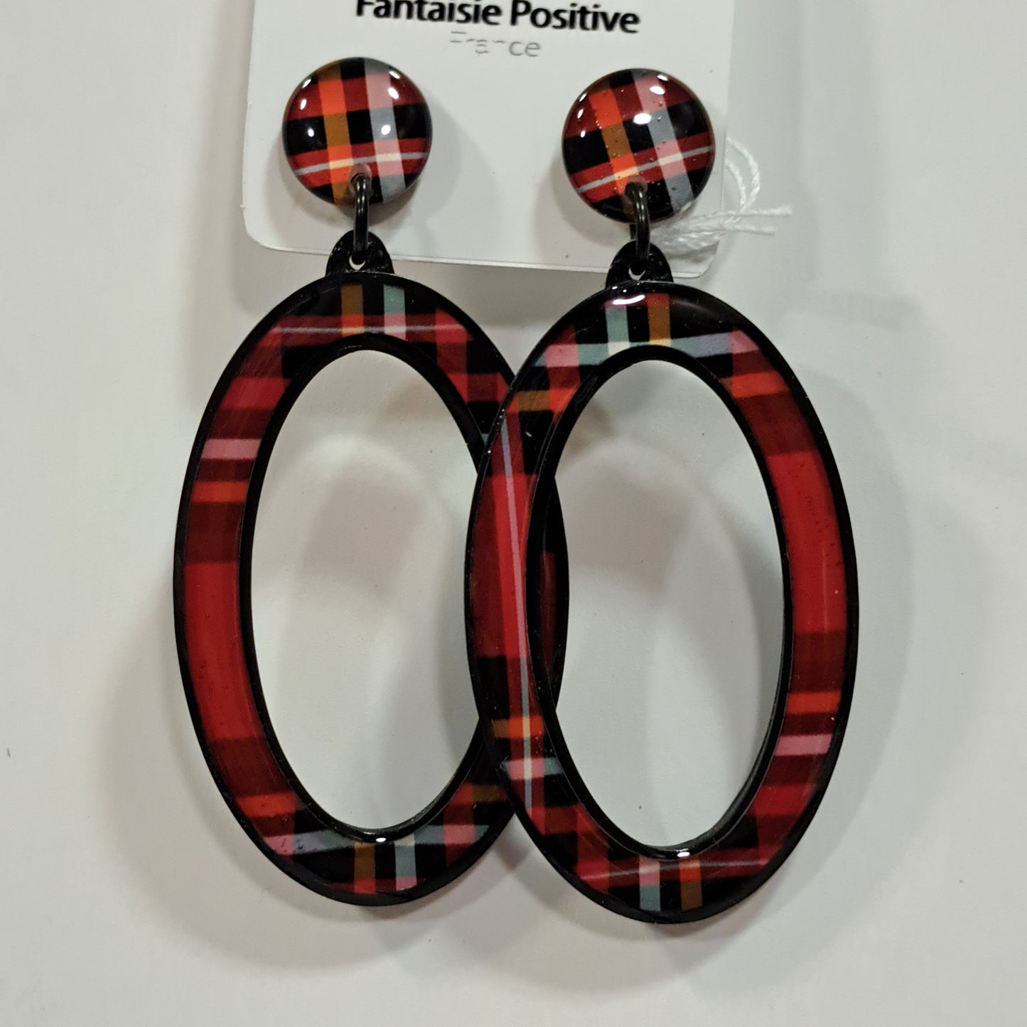 Boucles percées Ovale écossais rouge THIERRY JOO