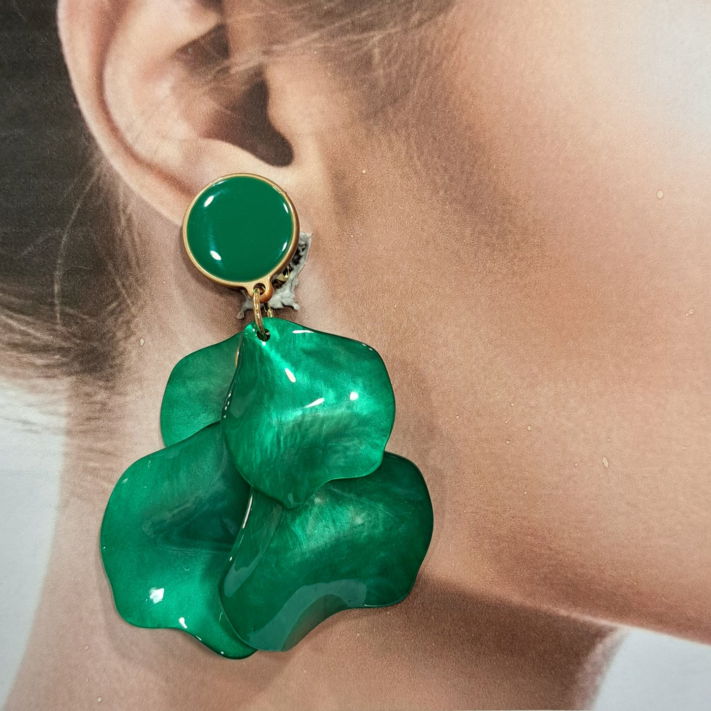 Boucles clips Pétales vert CLEDOR