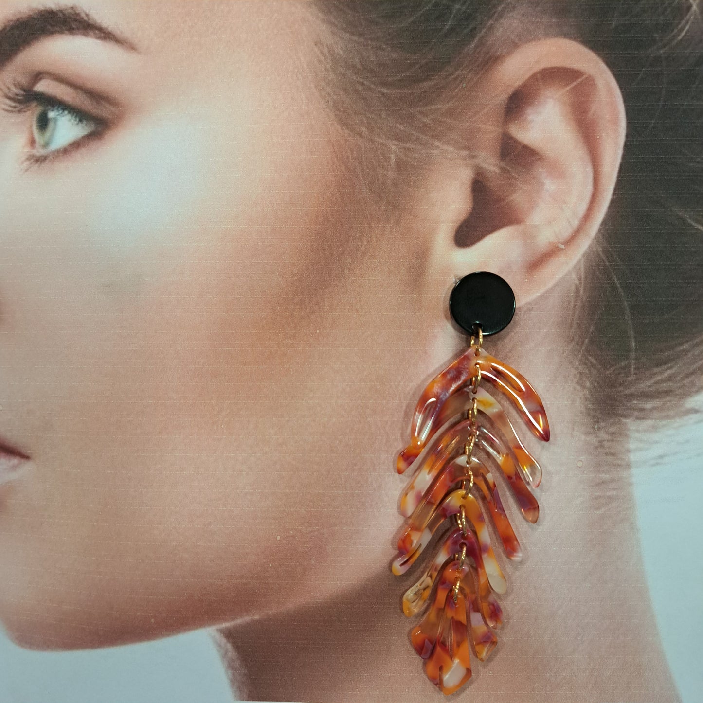 Boucles percées Feuille orange rose NH