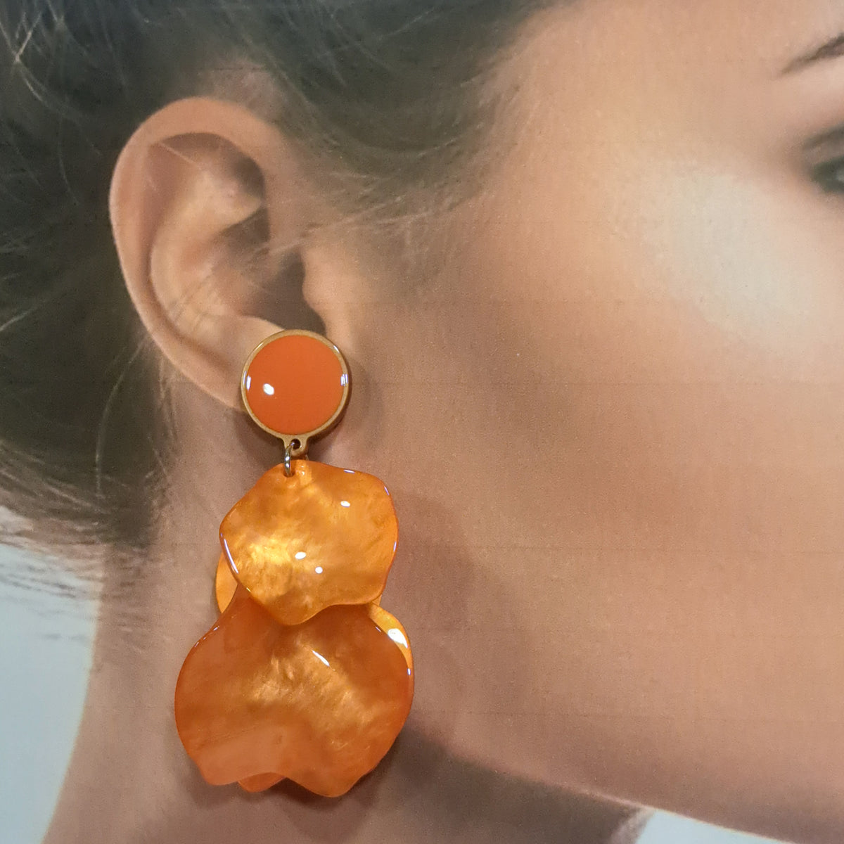 Boucles clips Pétales orange CLEDOR