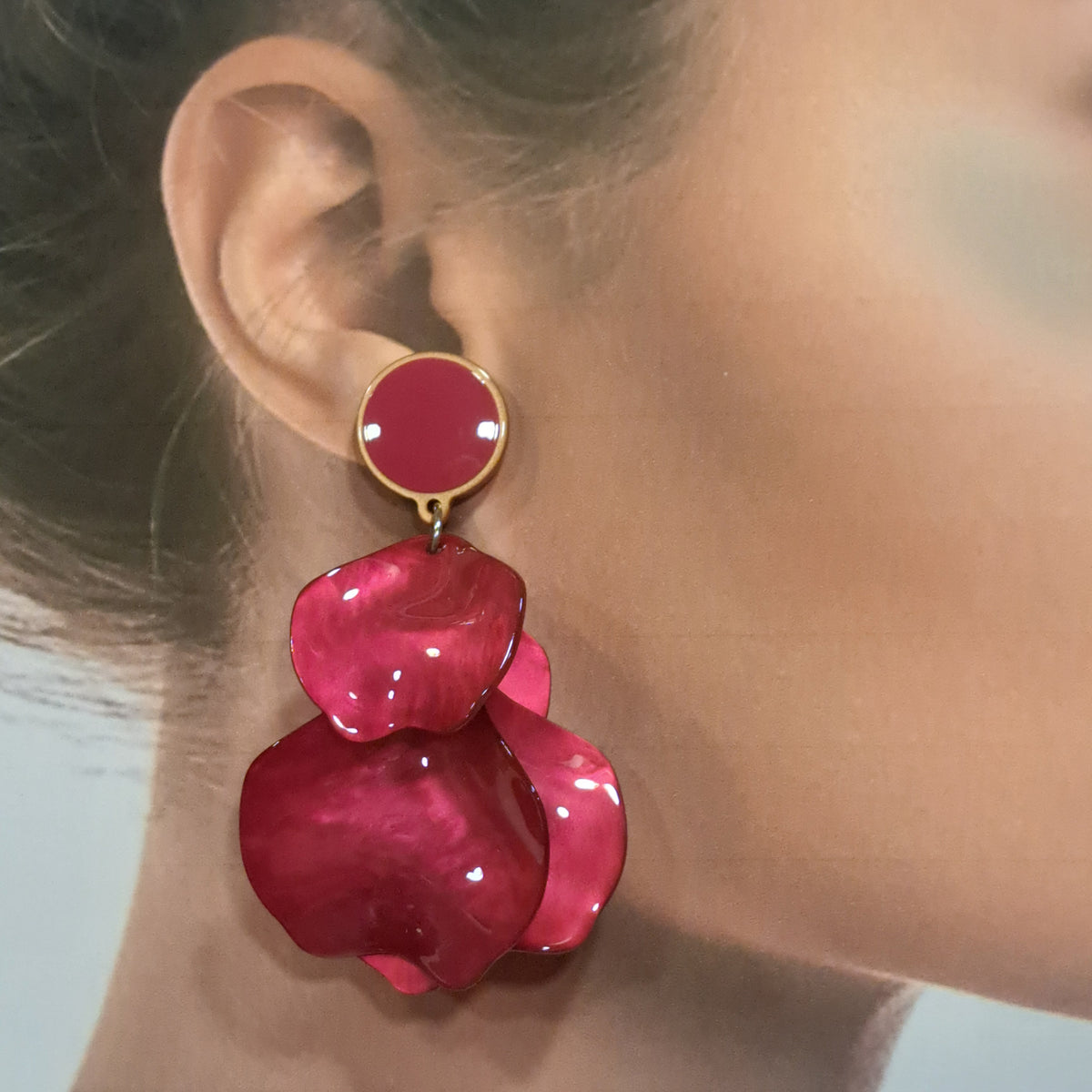 Boucles clips Pétales rose fuchsia CLEDOR
