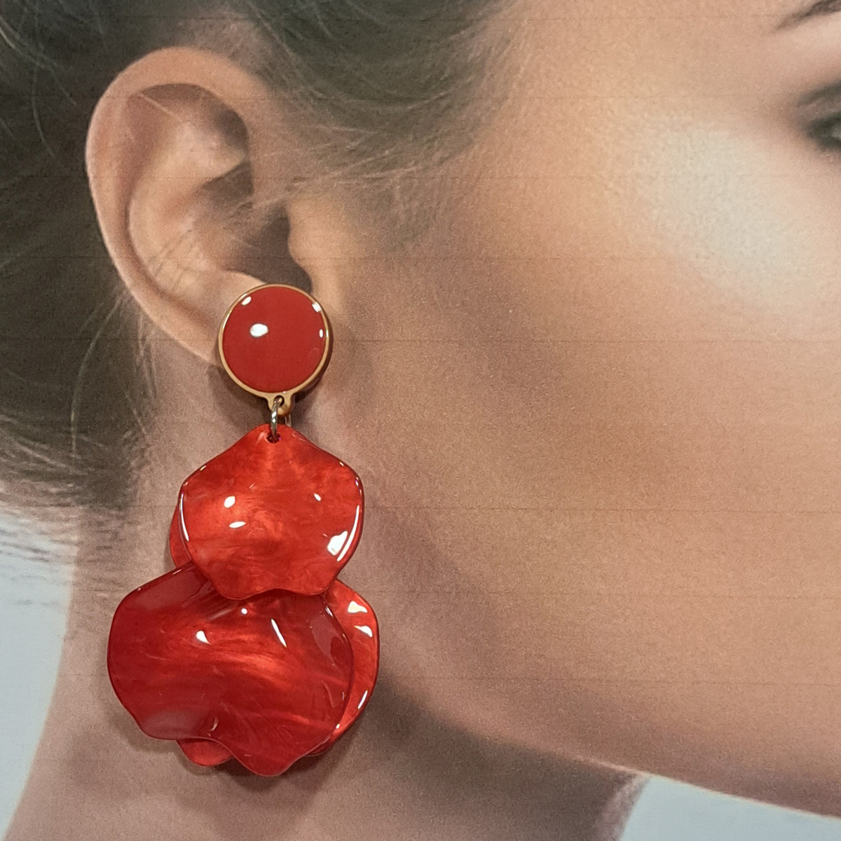 Boucles clips Pétales rouge CLEDOR