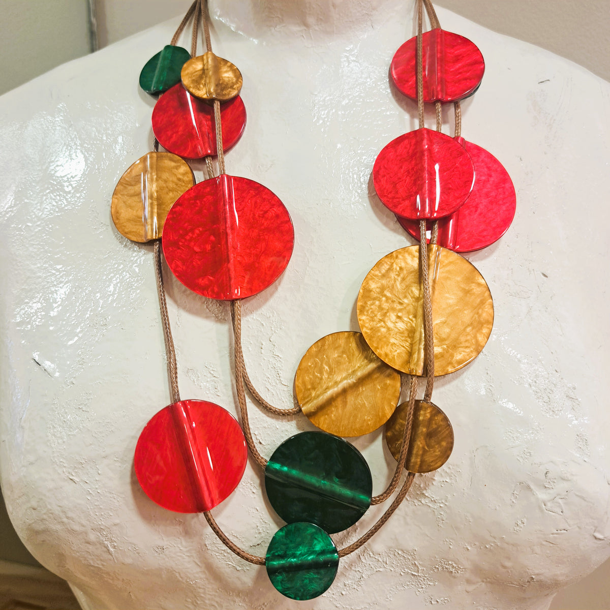 Collier Pastilles rouge, moutarde et vert CLEDOR