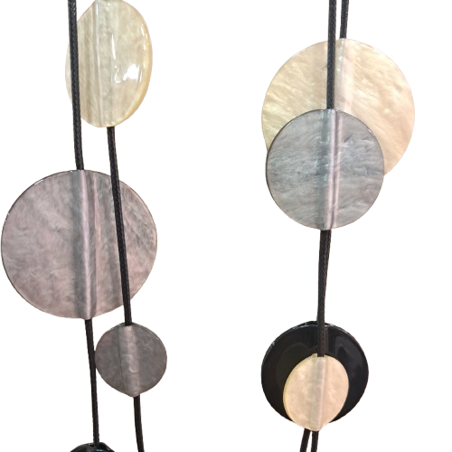 Collier sautoir Pastilles noir, gris et écru CLEDOR