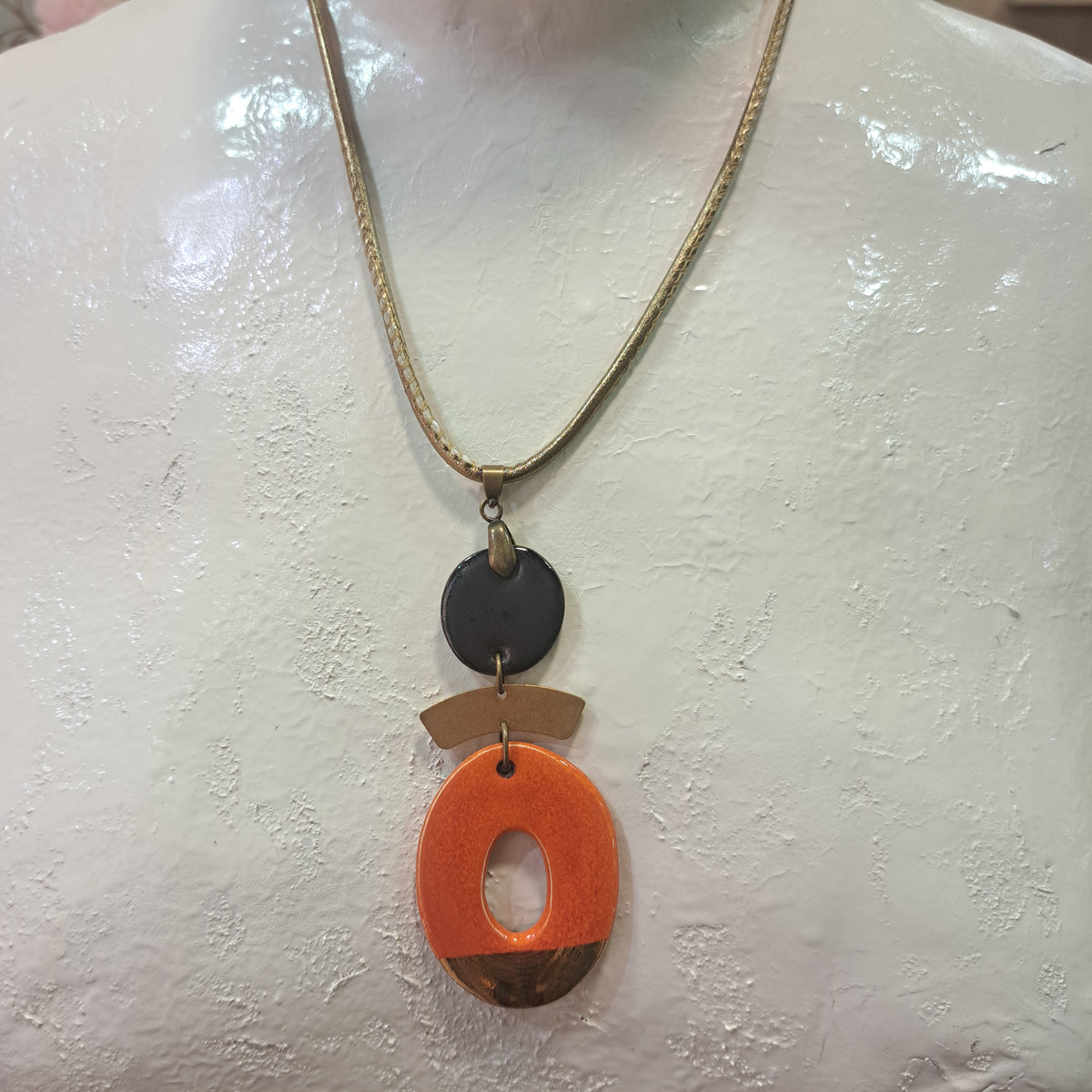 Collier pendentif Trio Ovale orange CHRISTINE ALLOING