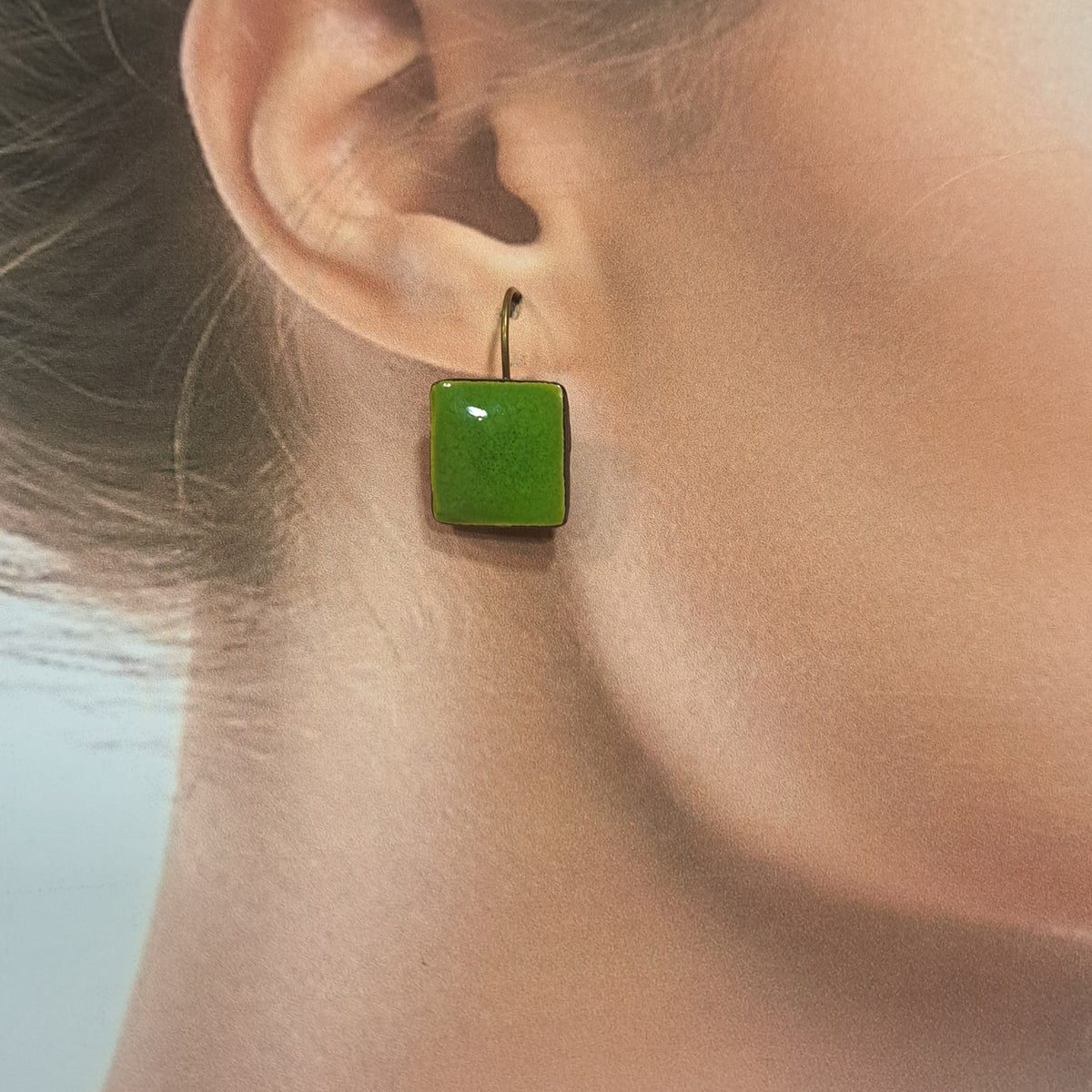 Boucles percées Graphic Carré vert menthe CHRISTINE ALLOING