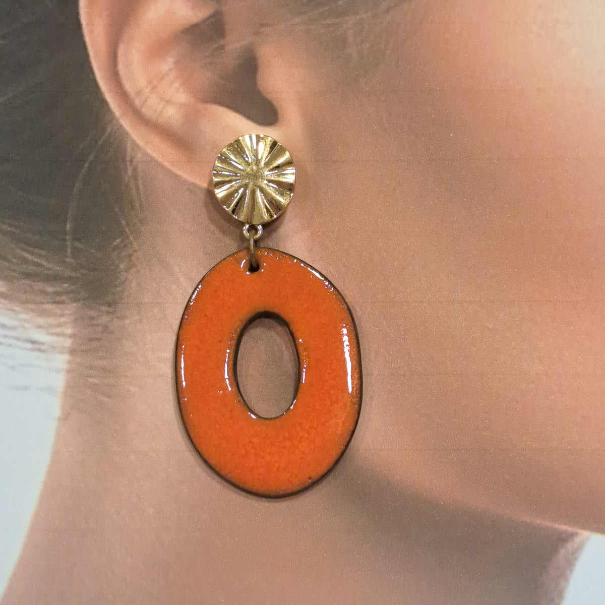 Boucles percées Ovale orange CHRISTINE ALLOING