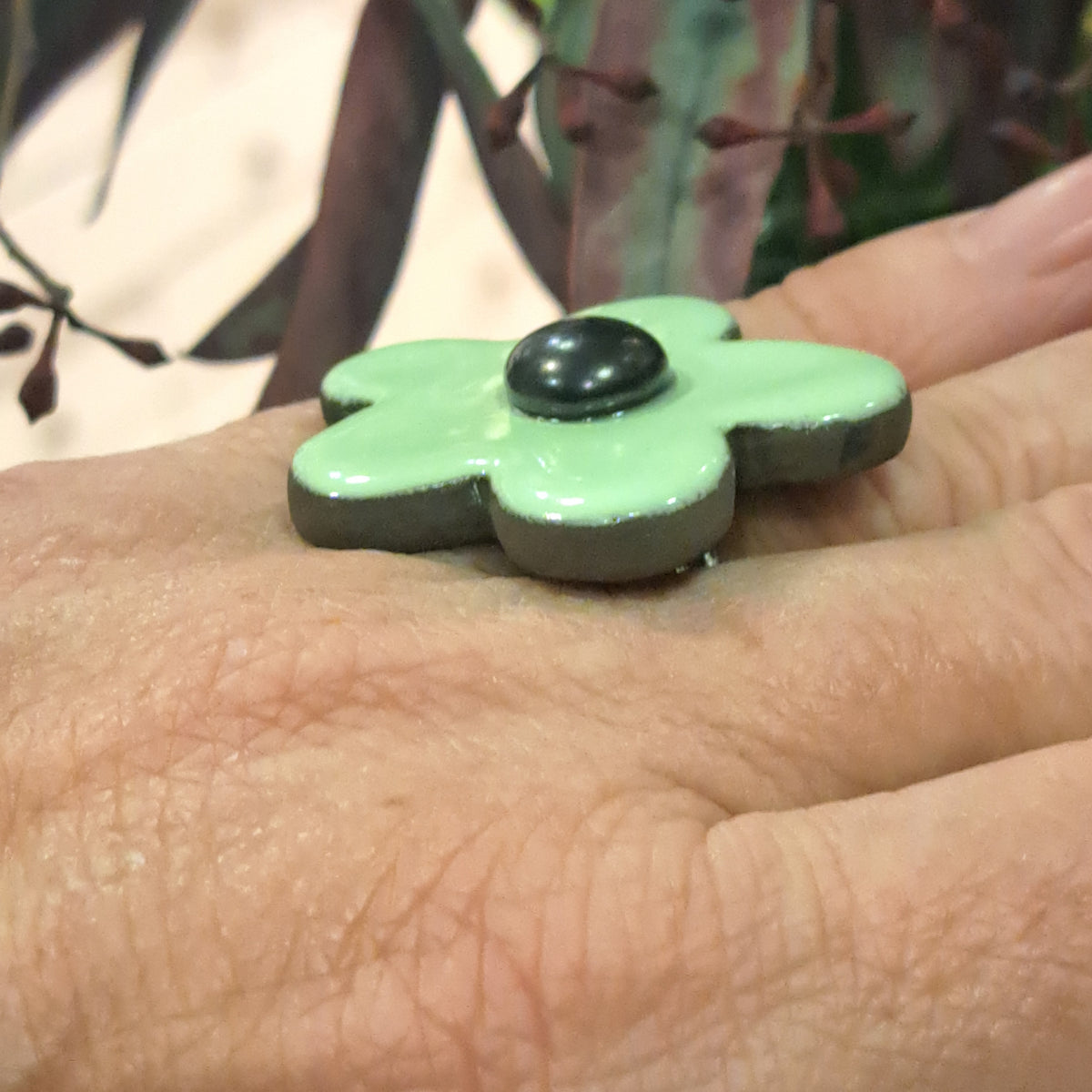 Bague Fleur vert clair CHRISTINE ALLOING