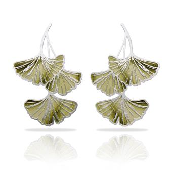Boucles percées Ginkgo Biloba gravé GM argent RAS